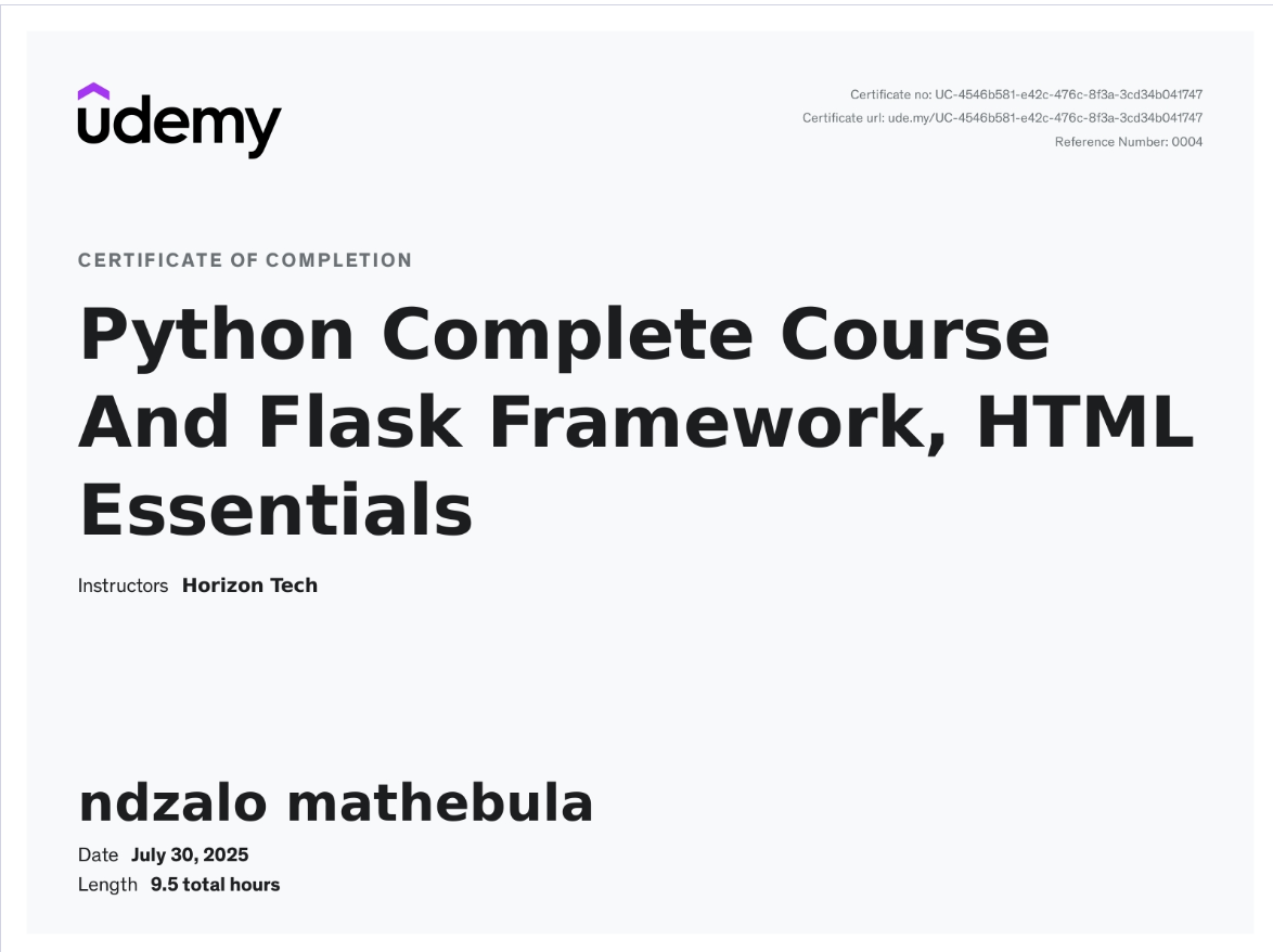Udemy Certificate